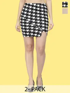 Popwings Pack Of 2 Geometric Printed Pencil Mini Casual Skirts