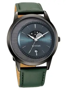 Titan Men Patterned Dial & Stainless Steel Leather Analogue Watch 1806QL02