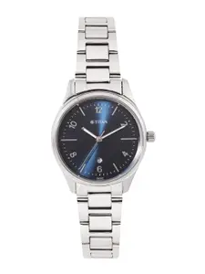Titan Women Textured Dial & Stainless Steel Bracelet Style Strap Analogue Watch 2639SM07