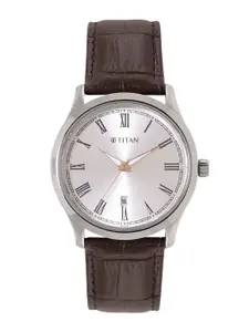 Titan Men Leather Analogue Watch 1823SL02-Silver-Toned