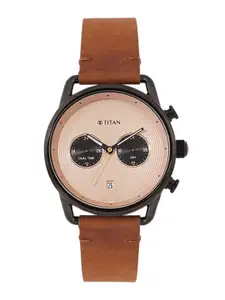Titan Men Textured Dial & Leather Strap Analogue Watch 1860NL01