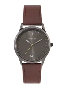 Titan Men Solid Dial & Leather Strap Analogue Watch 1806QL01