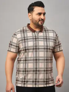 AUSTIVO Plus Size Checked Polo Collar Cotton T-shirt
