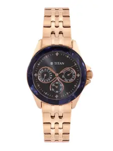 Titan Women Embellished Dial & Stainless Steel Bracelet Strap Analogue Watch 95186KM01