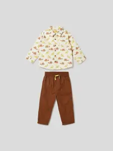 Somersault Boys Conversational Printed Shirt Collar Pure Cotton Shirt with Trousers