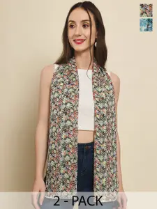 Trend Arrest Pack Of 2 Floral Printed Tasselled Scarf