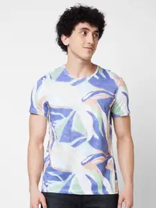 SPYKAR Abstract Printed Round Neck Cotton Slim Fit T-shirt