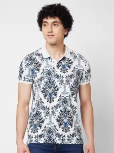 SPYKAR Abstract Printed Polo Collar Cotton Slim Fit T-shirt