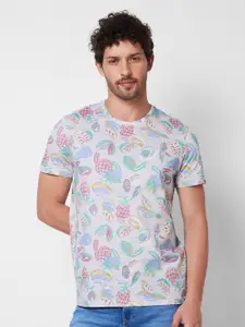 SPYKAR Round Neck Floral Printed Tropical Cotton Slim Fit T-shirt