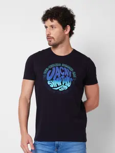 SPYKAR Round Neck Short Sleeves Typography Printed Slim Fit Cotton T-shirt