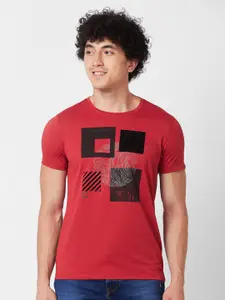 SPYKAR Geometric Printed Round Neck Slim Fit T-shirt