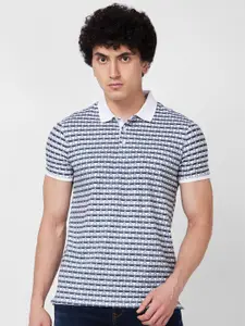 SPYKAR Geometric Printed Polo Collar Cotton Slim Fit T-shirt