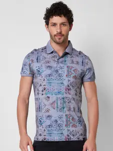 SPYKAR Printed Polo Collar Cotton Slim Fit T-shirt