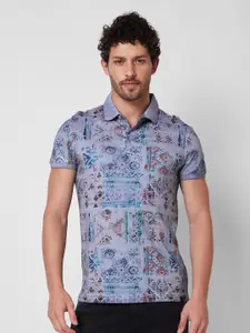 SPYKAR Polo Collar Abstract Printed Cotton Slim Fit T-shirt