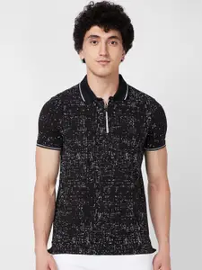 SPYKAR Polo Collar Short Sleeves Abstract Print Cotton Slim Fit T-shirt