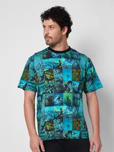 SPYKAR Round Neck Short Sleeves Abstract Printed Cotton Relaxed Fit T-shirt