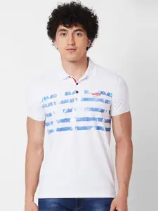 SPYKAR  Polo Collar Short Sleeves Striped Slim Fit Cotton T-shirt