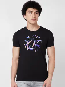 SPYKAR Round Neck Short Sleeves Printed Slim Fit Cotton T-shirt