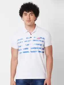 SPYKAR Striped Printed Polo Collar Cotton Slim Fit T-shirt