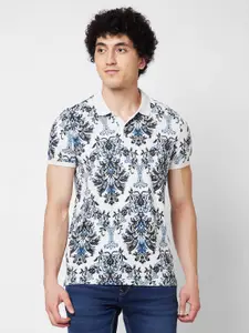 SPYKAR Abstract Printed Polo Collar Cotton Slim Fit T-shirt