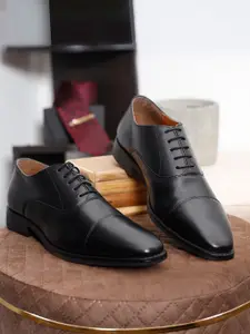 LOUIS STITCH Men Jet Black Premium Italian Leather Formal Derby Shoes