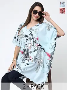 MISS AYSE Floral Print Kimono Sleeve Crepe Wrap Top