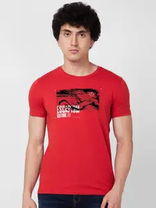 SPYKAR Typography Printed Round Neck Cotton Slim Fit T-shirt