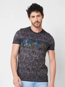 SPYKAR Abstract Printed Round Neck Cotton Slim Fit T-shirt