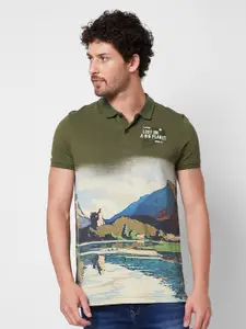 SPYKAR Graphic Printed Polo Collar Cotton Slim Fit T-shirt