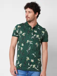 SPYKAR Floral Printed Polo Collar Cotton Slim Fit T-shirt
