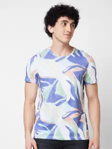 SPYKAR Round Neck Short Sleeves Printed Slim Fit Cotton T-shirt