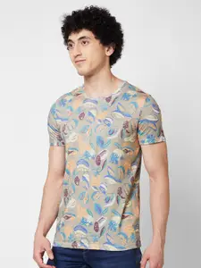 SPYKAR Round Neck Short Sleeves Printed Slim Fit Cotton T-shirt
