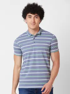 SPYKAR Striped Polo Collar Cotton Slim Fit T-shirt