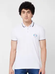 SPYKAR Polo Collar Applique Cotton Slim Fit T-shirt