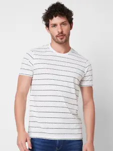 SPYKAR Round Neck Striped Cotton Slim Fit T-shirt