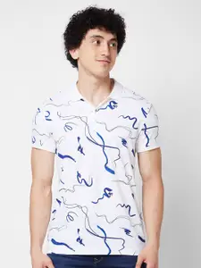SPYKAR Abstract Printed Polo Collar Cotton Slim Fit T-shirt