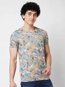 SPYKAR  Round neck Short Sleeves Printed Slim Fit Cotton T-shirt