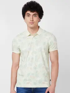 SPYKAR Floral Printed Polo Collar Slim Fit T-shirt
