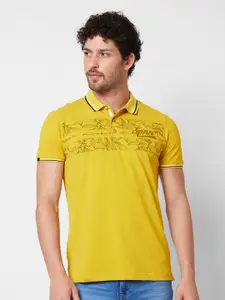 SPYKAR Printed Polo Collar Cotton Slim Fit T-shirt