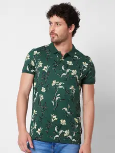 SPYKAR Floral Printed Polo Collar Slim Fit T-shirt