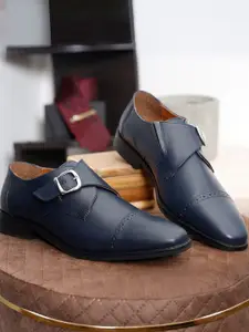 LOUIS STITCH Men Prussian Blue Premium Italian Leather Formal Monk Shoes
