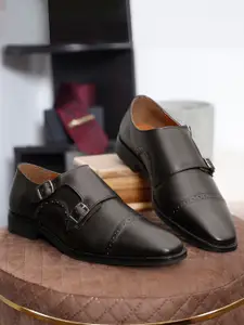 Louis Stitch Men Brunette Brown Premium Italian Leather Formal Monk Shoes