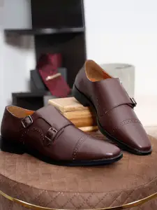 LOUIS STITCH Men Rosewood Premium Italian Leather Formal Monk Shoes