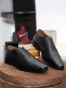LOUIS STITCH Men Jet Black Premium Italian Leather Formal Oxford Shoes