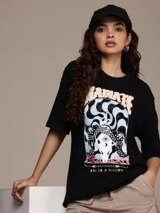 The Roadster Life Co. Printed Drop-Shoulder Sleeves Oversized T-shirt