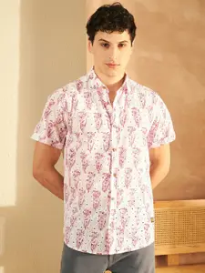 DENNISON Self Design Block Printed Schiffli Cotton Oversized Casual Shirt