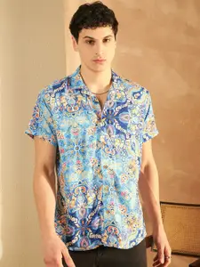 DENNISON Smart Floral Printed Cuban Collar Short Sleeves Casual Shirt