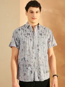 DENNISON Smart Printed Spread Collar Short Sleeves Cotton Lightweight Shirt