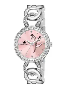 CRESTELLO Women Embellished Bracelet Style Straps Analogue Watch CR-JWL142-PNK