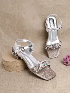 AZ Footwear Embellished Open Toe Block Heels